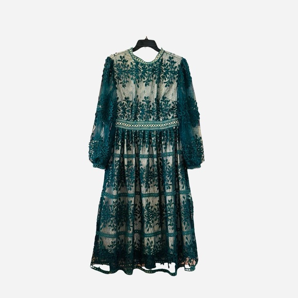 Hunter Green Lace Large Ivy City Co Sicily Lined Floral Midi Dress L Fall Fancy - Picture 2 of 13